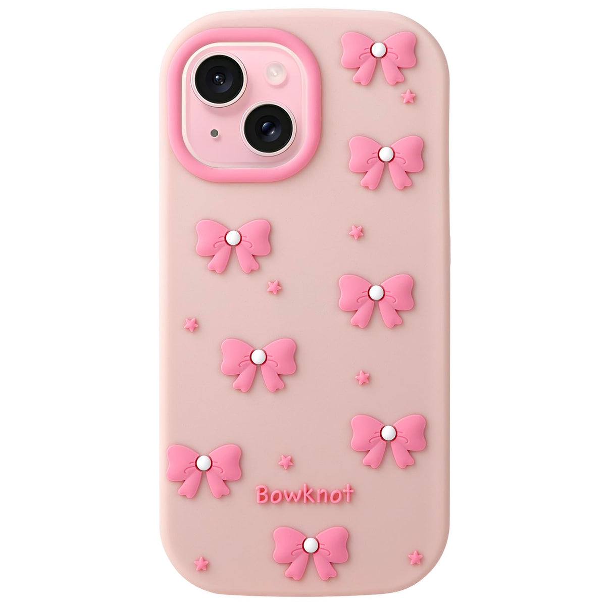 Cute Phone Case Compatible with iPhone 13/14/ 15, Bow 3D Cartoon Soft Silicone Heavy Duty Protection Shockproof Cases Cover for Girls Women, Light Pink