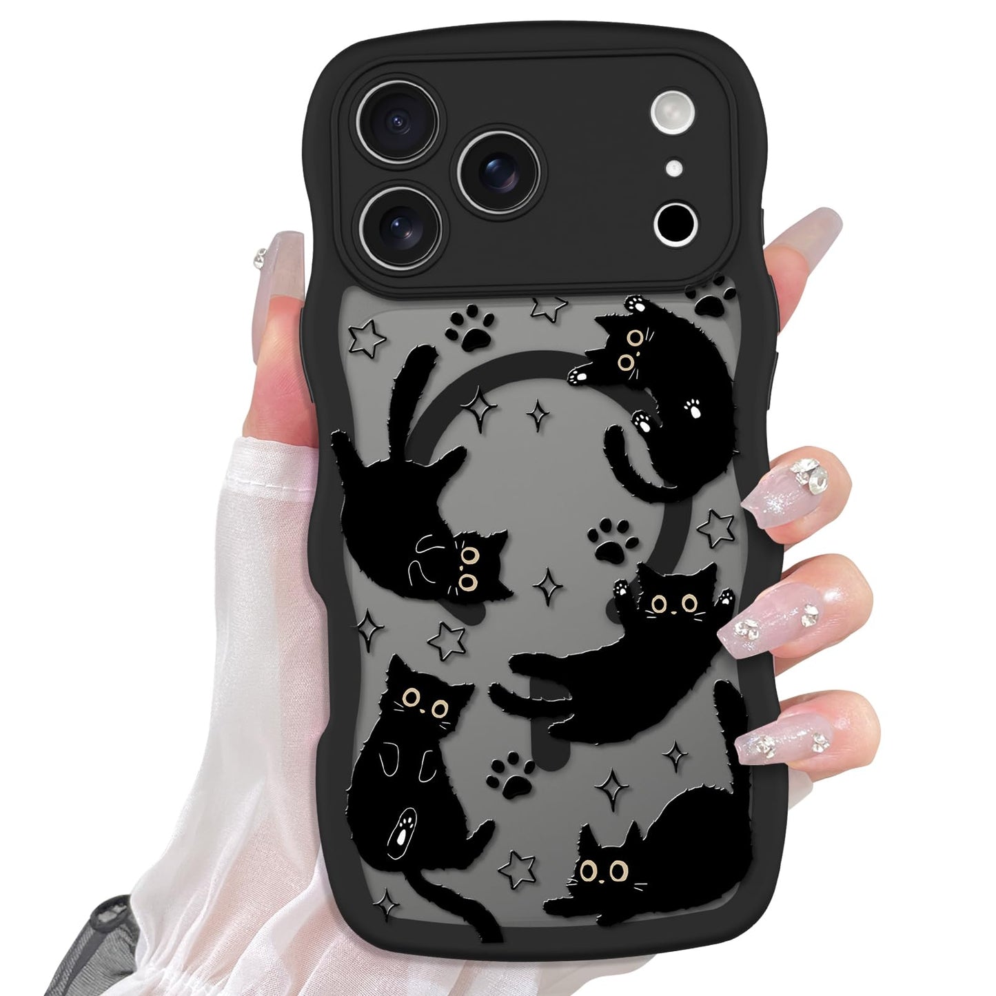 Cute Magnetic Case for iPhone 14 Case, Black Cats Pattern | Compatible with MagSafe, Soft Bumper Hard Back Kawaii Animal Aesthetic Protective Phone Cover Design for Women Girls Boys