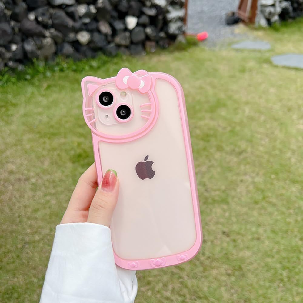 Compatible with iPhone 17 Pro Max Clear Case, Cute Cat Case for Women Girls Kids Cartoon Design Case Cover Shell Slim Soft Protective Case with Camera Lens for iPhone 17 Pro Max, Pink