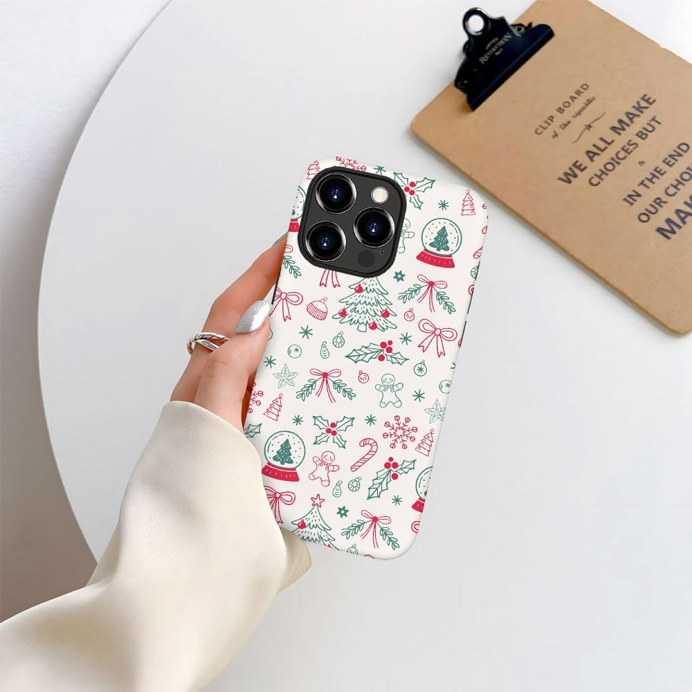 Compatible with iPhone 15 Pro,Durable & Shockproof Phone Case Cover Design - Christmas Retro Doodle