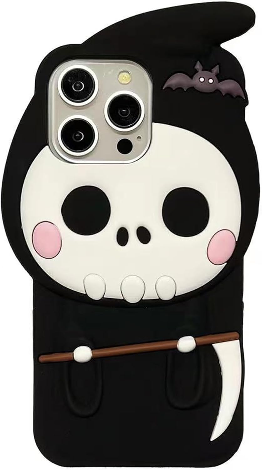 3D Halloween Skeleton Case for iPhone 15 6.1 inch,3D Soft Silicone Anime Funny Cool Weird Ugly Character Full Protective Shockproof Phone Case Cover for Teens Girls Women