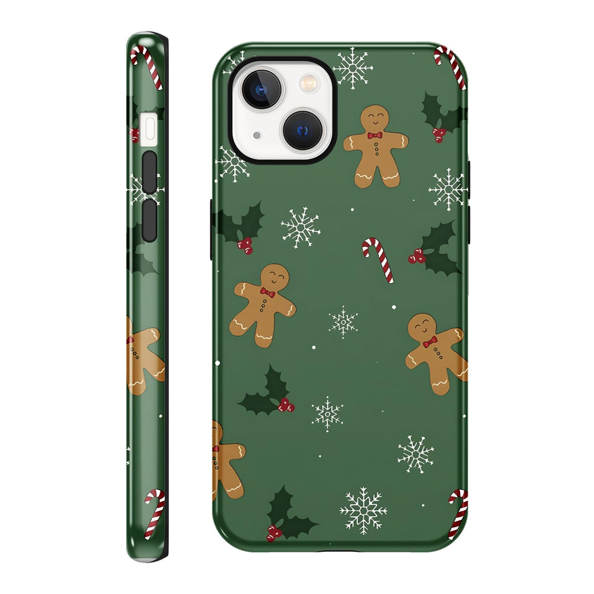 Merry Christmas Phone Case for iPhone 13/14, Cute Case with Candy Gingerbread Man Pattern, Hybrid Durable Shockproof Soft Silicone Cover for Girl Women Men Boys