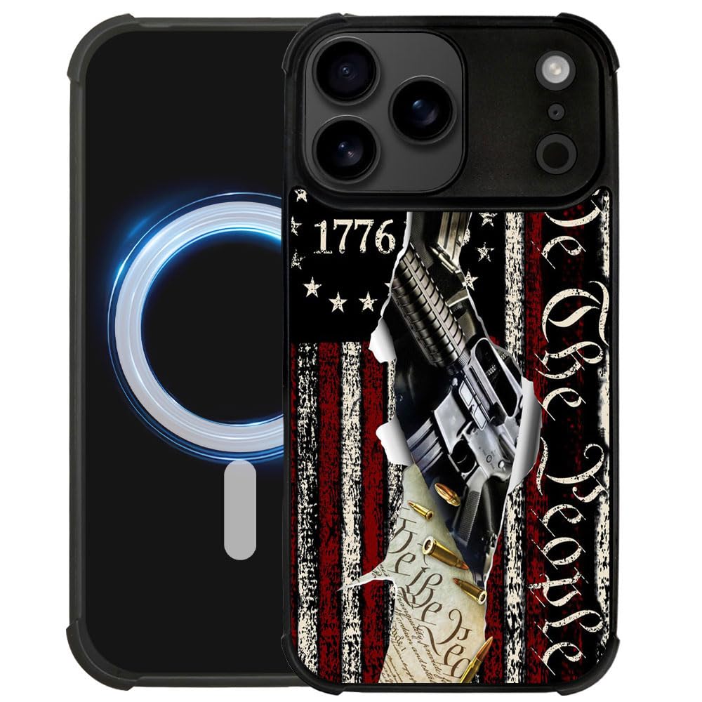 DJSOK Case for iPhone 17,Compatible with MagSafe,Anti-Scratch Shockproof Case,Wood American Flag Fish