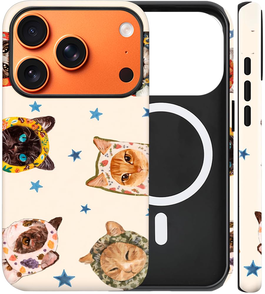 Magnetic for iPhone 13/14 Case Cute Cat Phone Case, Apricot | Shockproof Slim TPU and Hard PC Protective Phone Cover Compatible with MagSafe Designed for Women Girls Gift