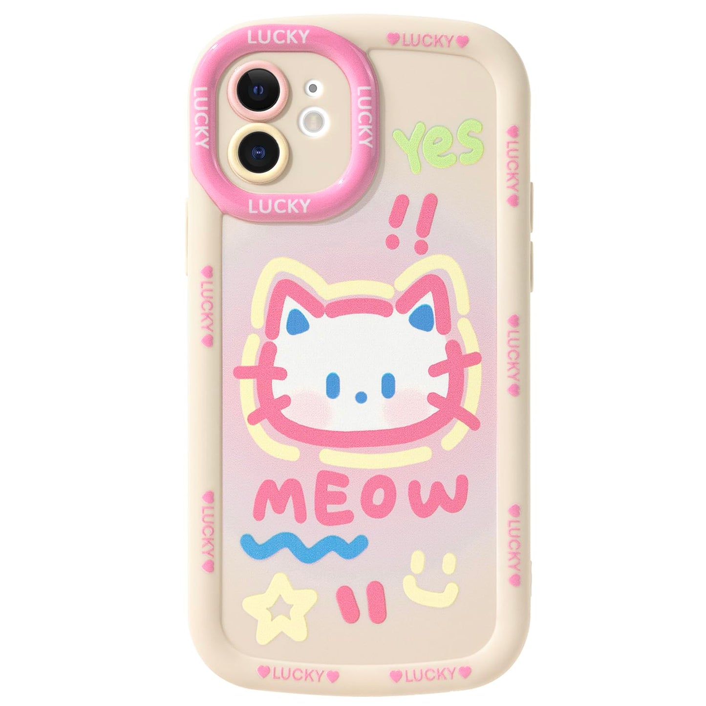 Cute Phone Case Compatible with iPhone 13, Big Head Kitty Cat, Animals Cartoon Soft Touch TPU Heavy Duty Protection Bumper Case Cover for Girls Kids Women