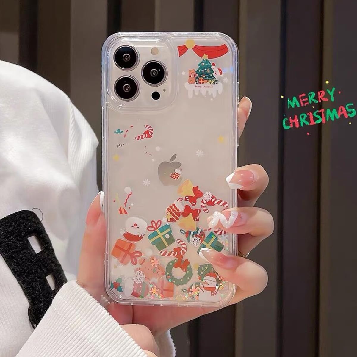 Changjia Glitter Christmas Case for iPhone 16, Cute Merry Christmas Liquid Flowing Moving Xmas Santa Tree Snowman Bling Sparkle TPU Bumper Clear Shockproof Women Girls Case for iPhone 16 6.1" (Clear)