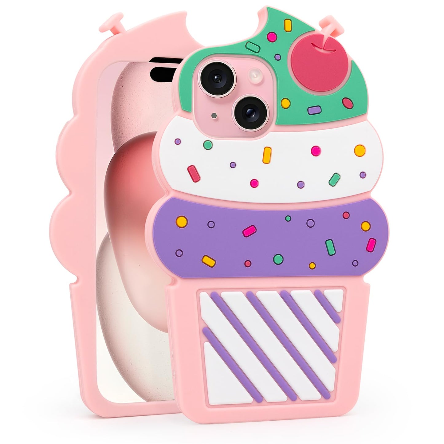 Dumkery Cute iPhone 13 Case, Ice Cream iPhone 14 Case, Funny 3D Cartoon Cupcakes Soft Silicone Shockproof Cases Cover Skin for Girls Women