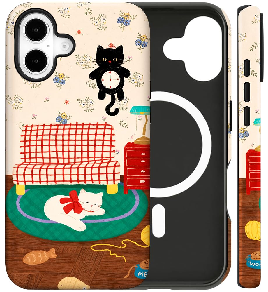 Magnetic for iPhone 13/14 Case Cute Cat Phone Case, Apricot | Shockproof Slim TPU and Hard PC Protective Phone Cover Compatible with MagSafe Designed for Women Girls Gift