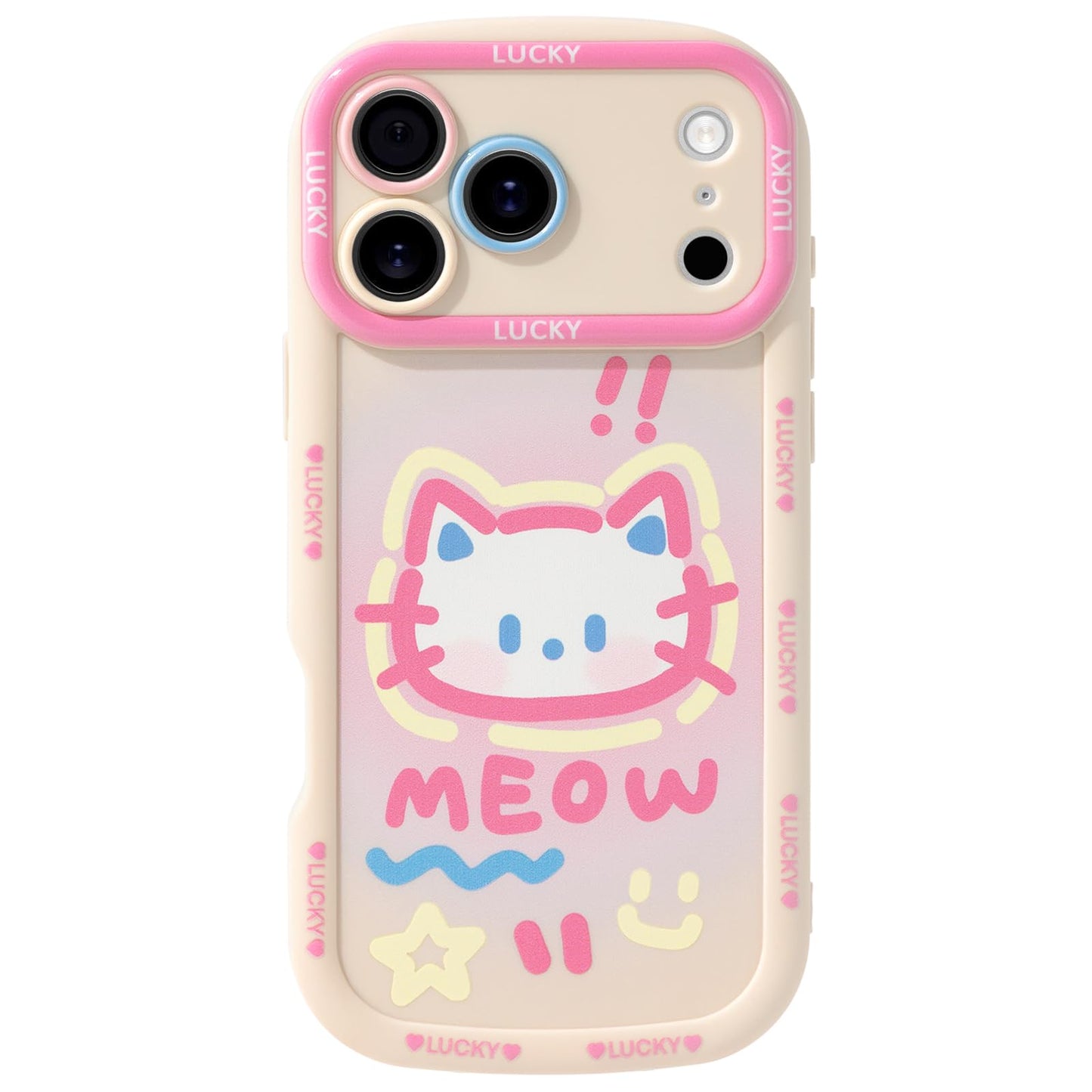 Cute Phone Case Compatible with iPhone 13, Big Head Kitty Cat, Animals Cartoon Soft Touch TPU Heavy Duty Protection Bumper Case Cover for Girls Kids Women