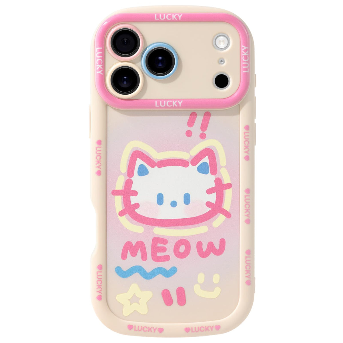 Cute Phone Case Compatible with iPhone 15, Big Head Kitty Cat, Animals Cartoon Soft Touch TPU Heavy Duty Protection Bumper Case Cover for Girls Kids Women