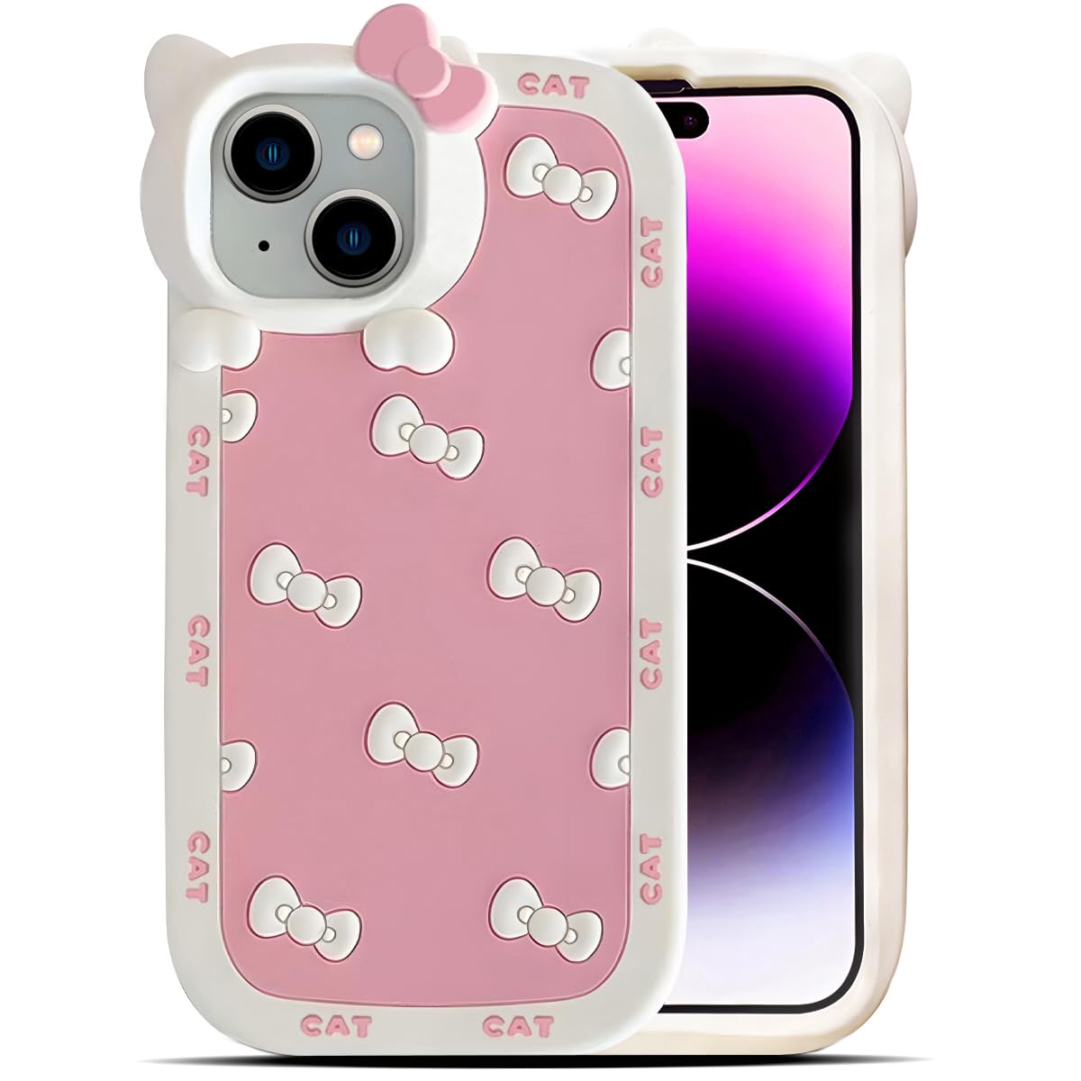 Cute Case for iPhone 17 Pro Max 6.9'', Black Kawaii Funny 3D Bow Cartoon Silicone Cat Phone case, Soft Shockproof Classic Protective Cover for Women Girls, and Kids