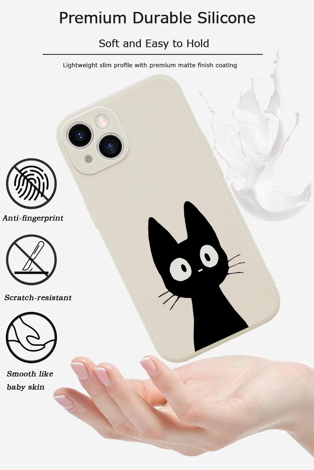 Funny Cat Case for iPhone 13, Cute Cartoon Black Cat Phone Case Cover Liquid Silicone Soft Gel Rubber Phone Cover with Microfiber Lining for iPhone 13