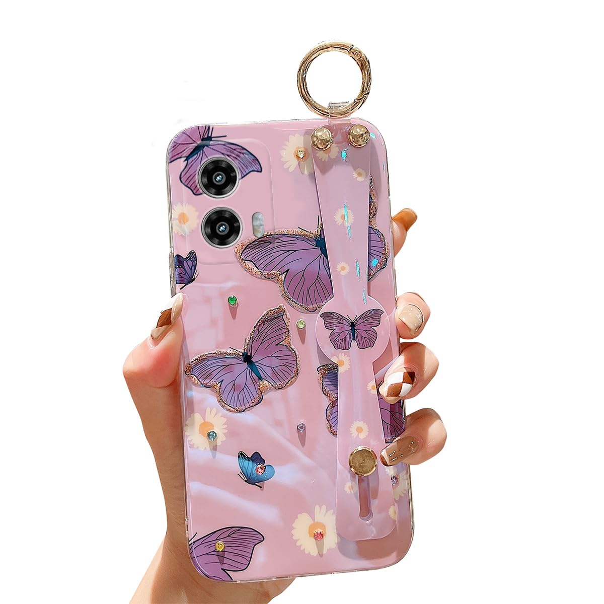 for Motorola Moto G Power 5g 2025 Case 6.8" with Wrist Strap Stand Glitter IMD Cute Kawaii Cartoon Pattern Design Shockproof Protective Phone Cases for Girls & Women - Sunflower