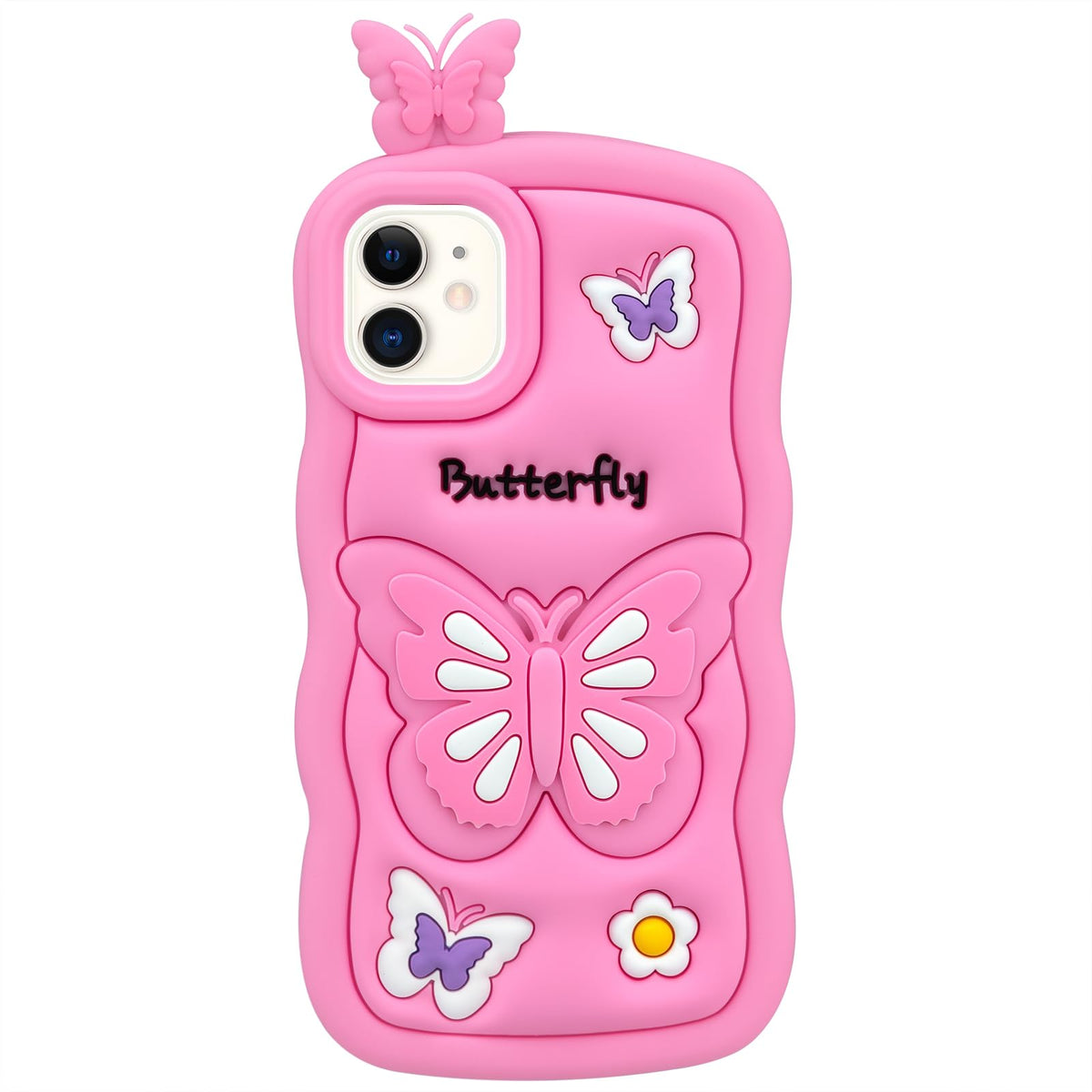 Cute Phone Case Compatible with iPhone 13, Butterfly iPhone 14 Cases, Animal iPhone 15 Girly 3D Cartoon Soft Silicone Heavy Duty Protection Cover for Girls Kids Women