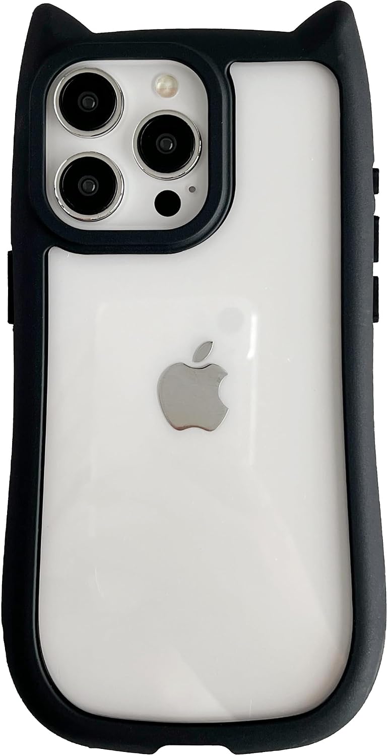 FLIRACON Cute Cat Ears Clear Phone Case Compatible with iPhone Case (Black,for iPhone 14)
