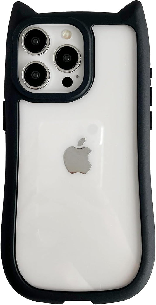 FLIRACON Cute Cat Ears Clear Phone Case Compatible with iPhone Case (Black,for iPhone 14)