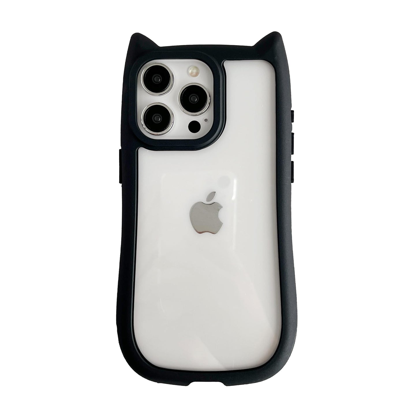 FLIRACON Cute Cat Ears Clear Phone Case Compatible with iPhone Case (Black,for iPhone 14)