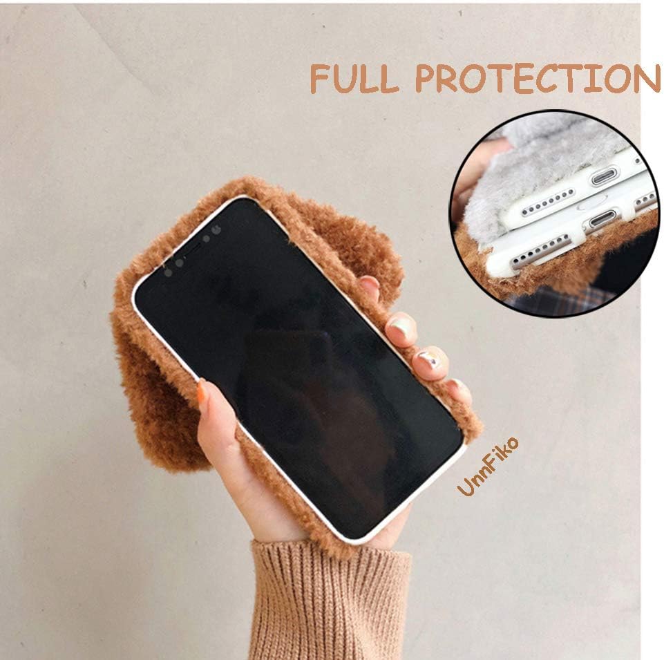 UnnFiko Super Cute Teddy Dog Fluffy Fur Case Compatible with iPhone 11, Fuzzy Furry Warm Plush Soft TPU Winter Case Protective Covers (Teddy Brown, iPhone 11)