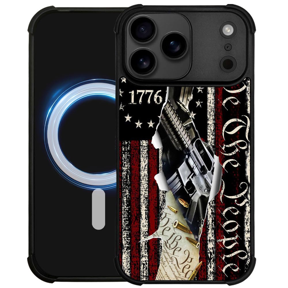 DJSOK Case for iPhone 17,Compatible with MagSafe,Anti-Scratch Shockproof Case,Wood American Flag Fish