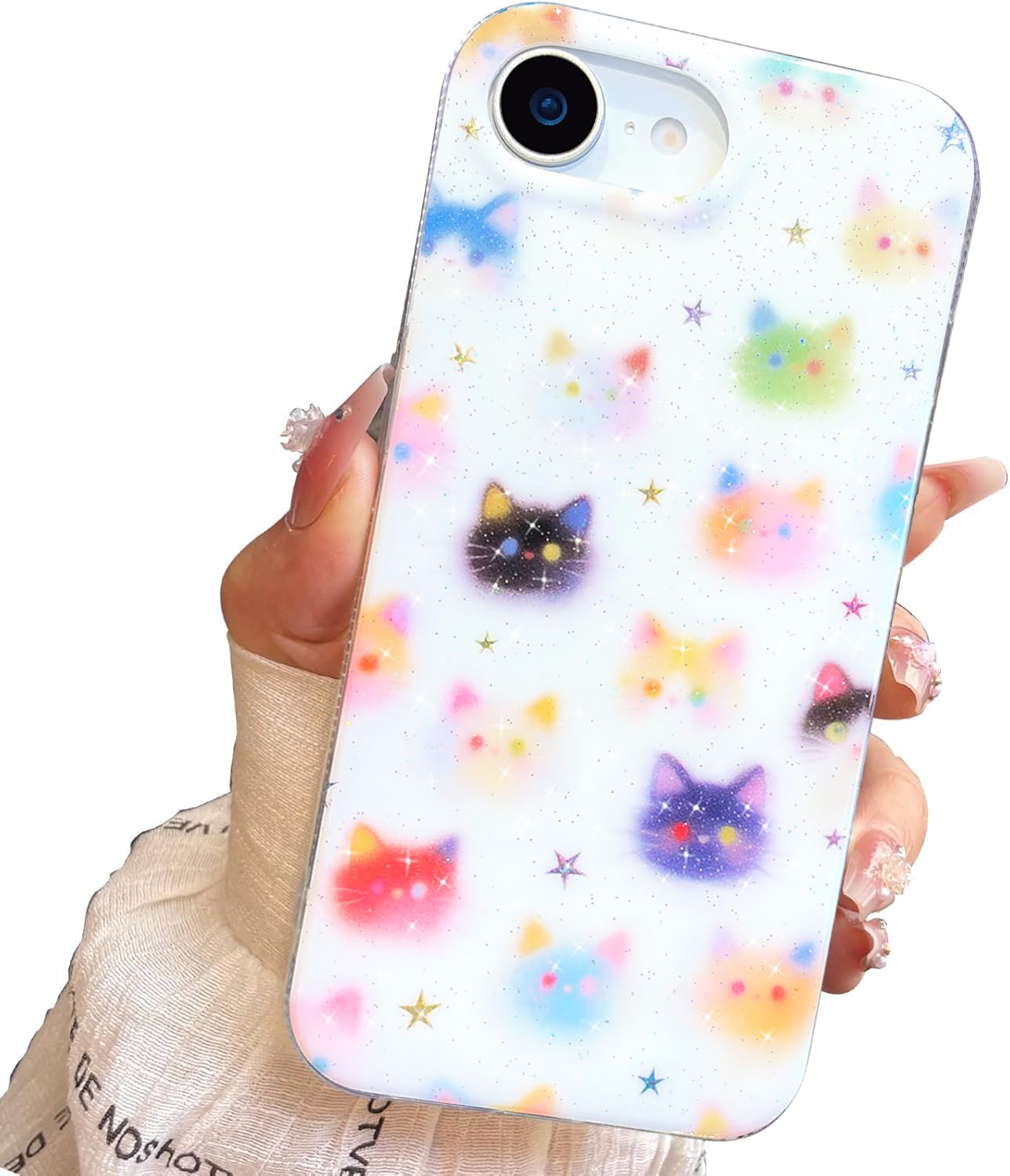 Compact Case for iPhone 15 Black cat Design,Cute Trendy Soft Slim TPU Shockproof Protective Bumper Phone Cases Cover for Women Girls Aesthetic Glitter Shiny Adorable