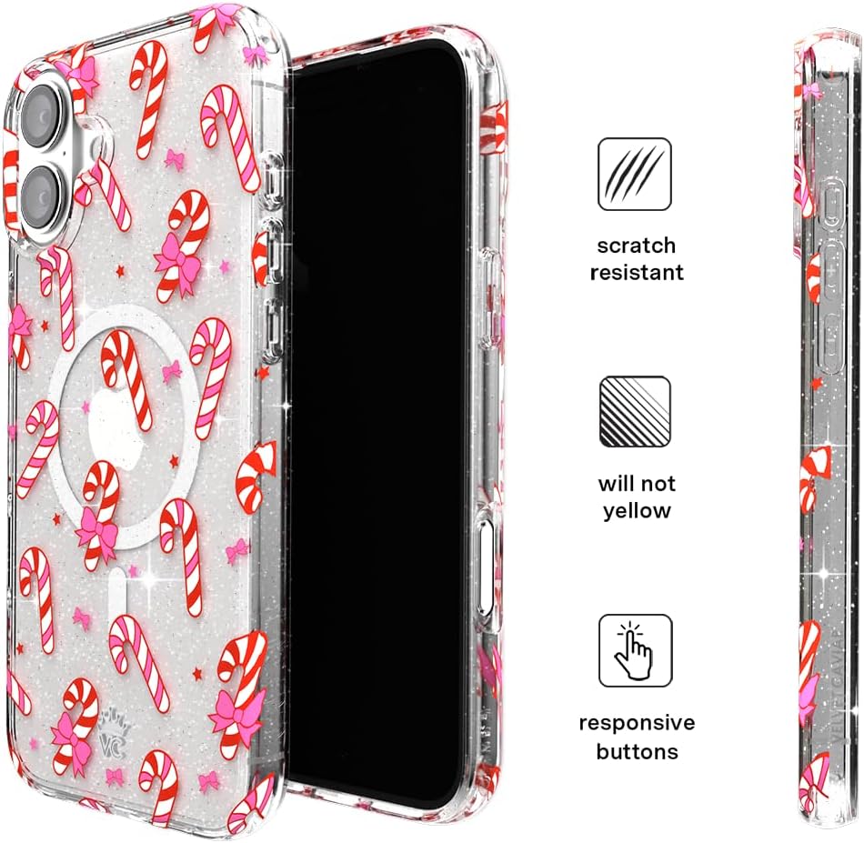 VELVET CAVIAR Christmas Phone Case for iPhone 16 - Compatible with MagSafe [10ft Drop Tested] - Holiday Peppermint Glitter Winter Theme
