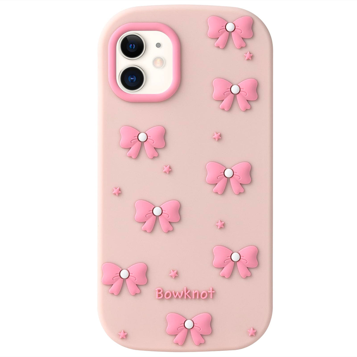 Cute Phone Case Compatible with iPhone 13/14/ 15, Bow 3D Cartoon Soft Silicone Heavy Duty Protection Shockproof Cases Cover for Girls Women, Light Pink
