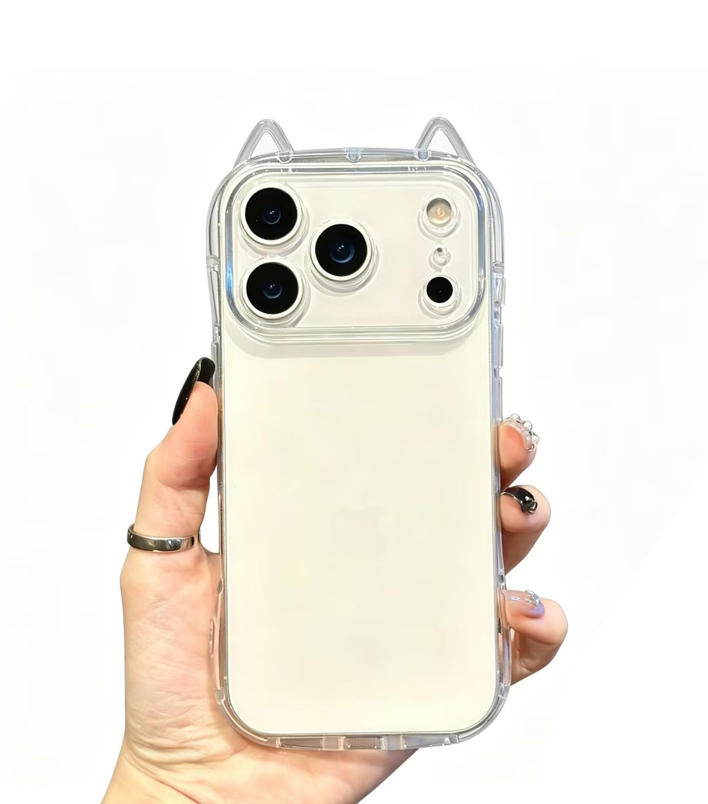 Compatible with 17 Case Cute Kawaii 3D Cat Ears Clear Glitter Shiny Bling Sparkly Soft Silicone Shockproof Protective Phone Case Cover for Girls Women-Transparent
