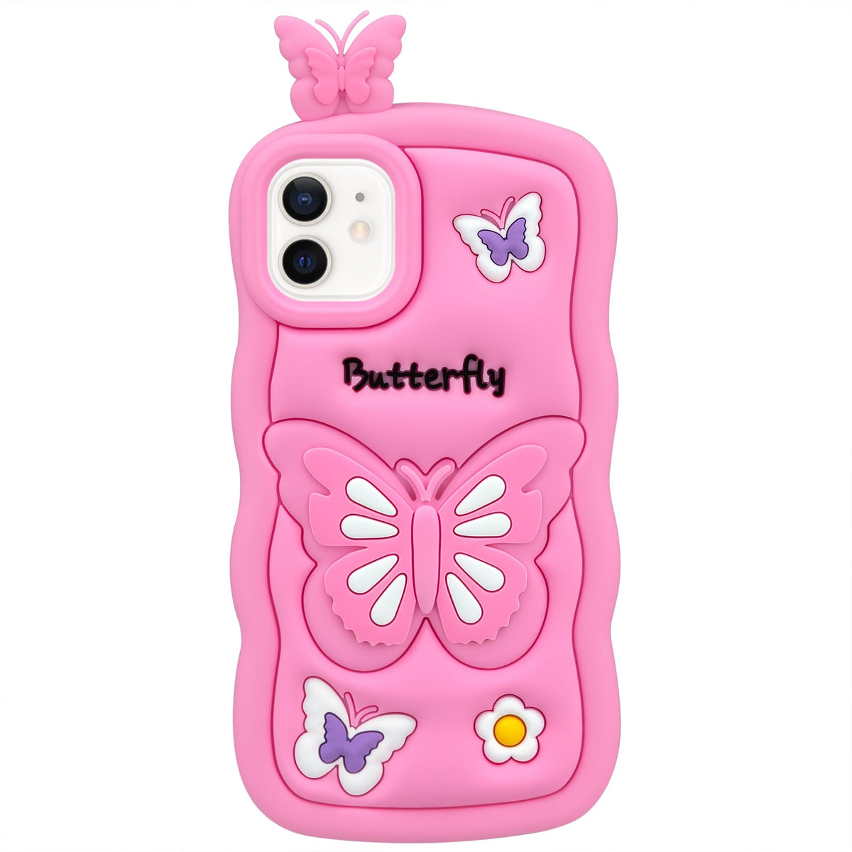 Cute Phone Case Compatible with iPhone 13, Butterfly iPhone 14 Cases, Animal iPhone 15 Girly 3D Cartoon Soft Silicone Heavy Duty Protection Cover for Girls Kids Women