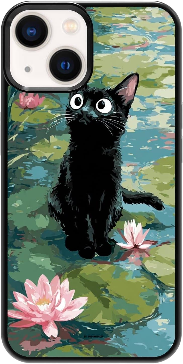 Lush Tropical Monstera Leaves Black Cat Botanical Art Phone Case, Shockproof Protective Cover for iPhone 11 12 13 14 15 16 17 Pro Max Plus Mini XR 7 8 SE