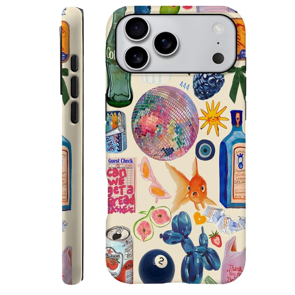 Case Compatible with iPhone 17 Pro,Fall Prevention Hybrid 2-Layer Hard Shell Phone Cover for Girls Boys,Collage European Disco