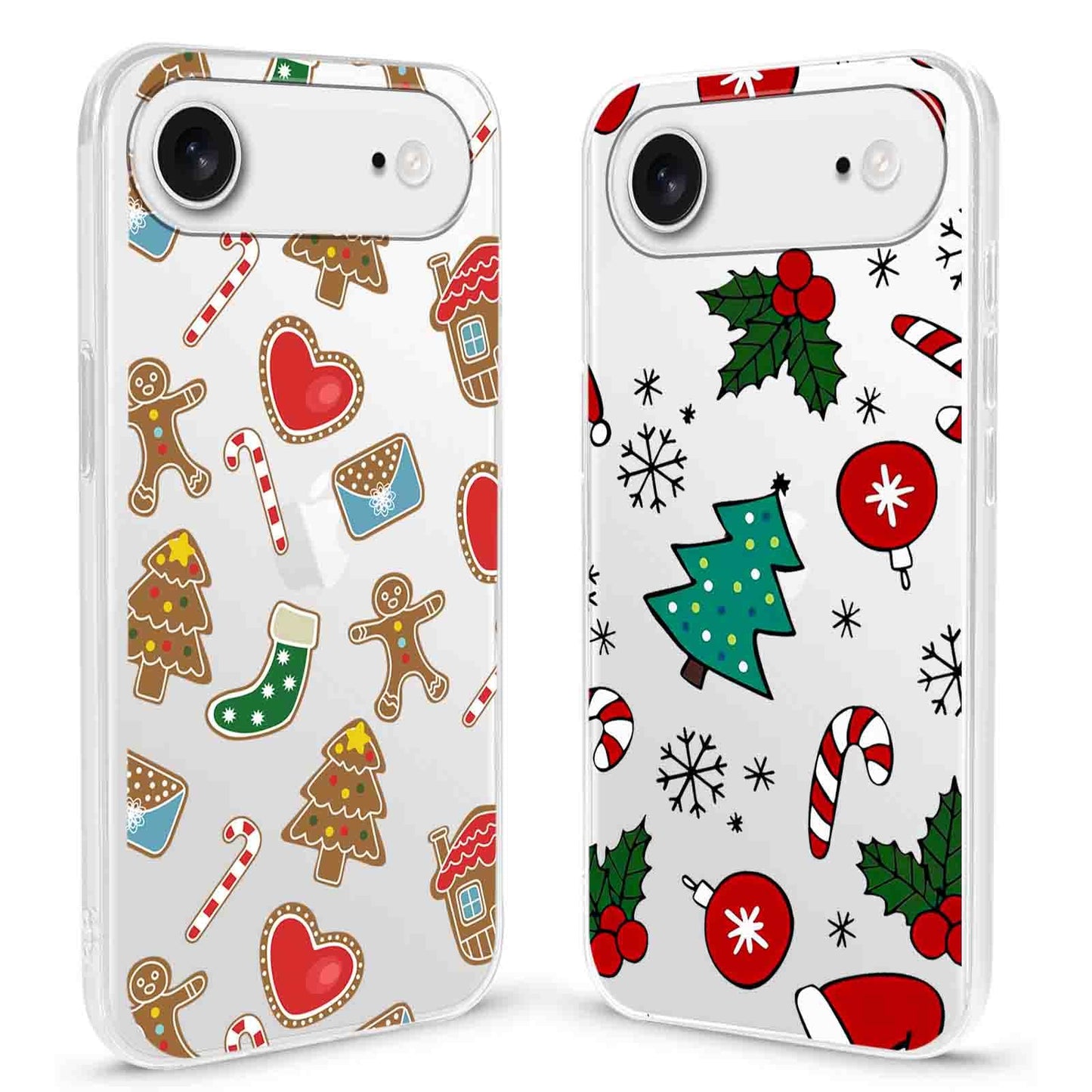 2 Pack Clear Christmas Phone Case for iPhone 13/14 6.1 inches, Cute Cookies Candy Canes Yellow-Resistant Protective Soft Slim Shockproof Xmas TPU Bumper Cover for Girls Woman Men