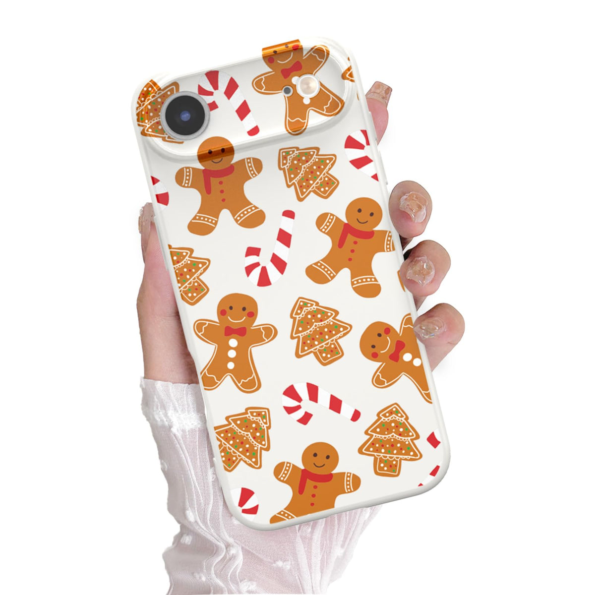 Christmas Case for iPhone 13 Case Cute Xmas Merry Christmas Tree Gingerbread Man Pattern Santa Holiday Aesthetic Gifts Girly Girls Women Kids Soft TPU Protective Cover, Beige