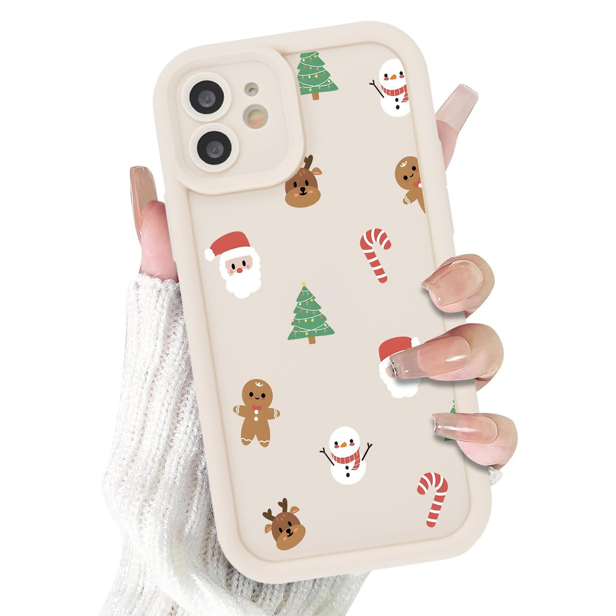 Christmas Phone Case for iPhone 14 6.1", Cute Christmas Tree Gingerbread Man Snowflake Pattern Gifts Case, Pink Aesthetic Protective Shockproof Silicone Cover for Women Girls Men -Pink Snowflakes