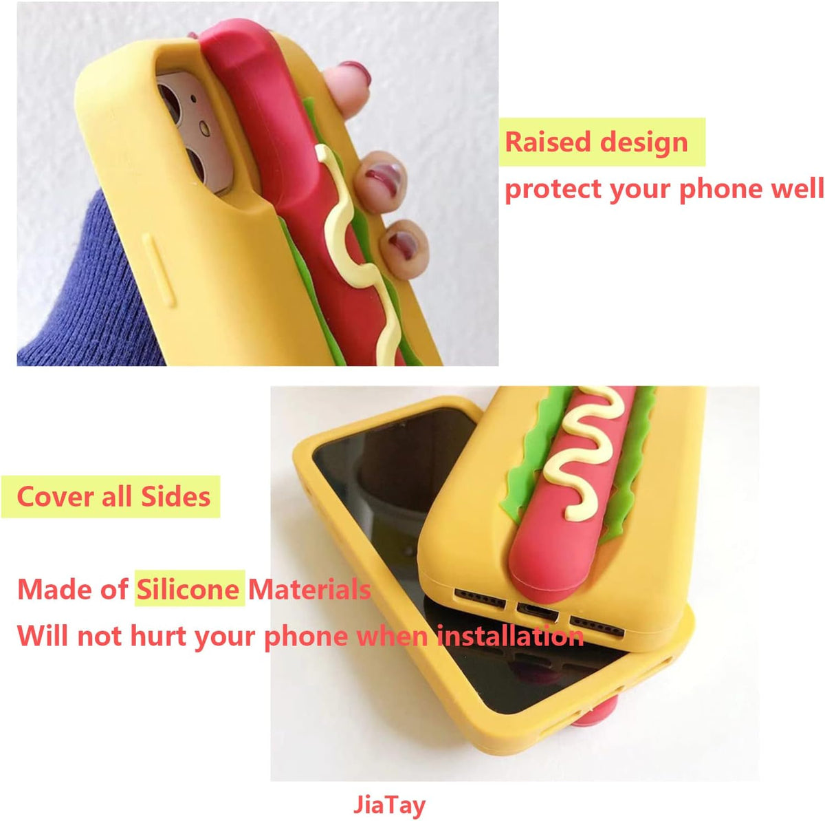 Case for iPhone 14 Case Silicone Cute, Camera Lens Protector Design Kawaii 3D Thick Case Protective Cover (Hot Dog, iPhone 14)
