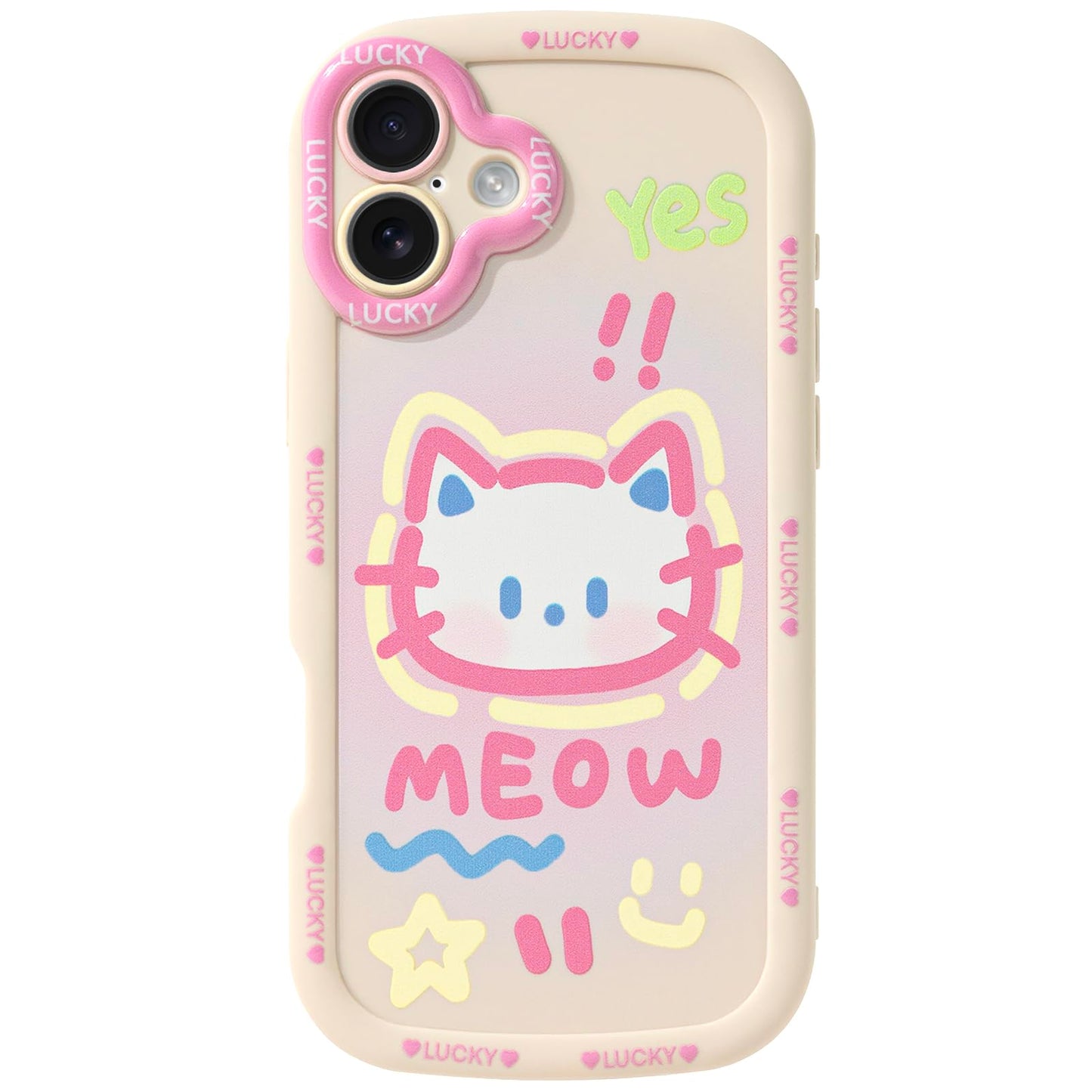 Cute Phone Case Compatible with iPhone 13, Big Head Kitty Cat, Animals Cartoon Soft Touch TPU Heavy Duty Protection Bumper Case Cover for Girls Kids Women