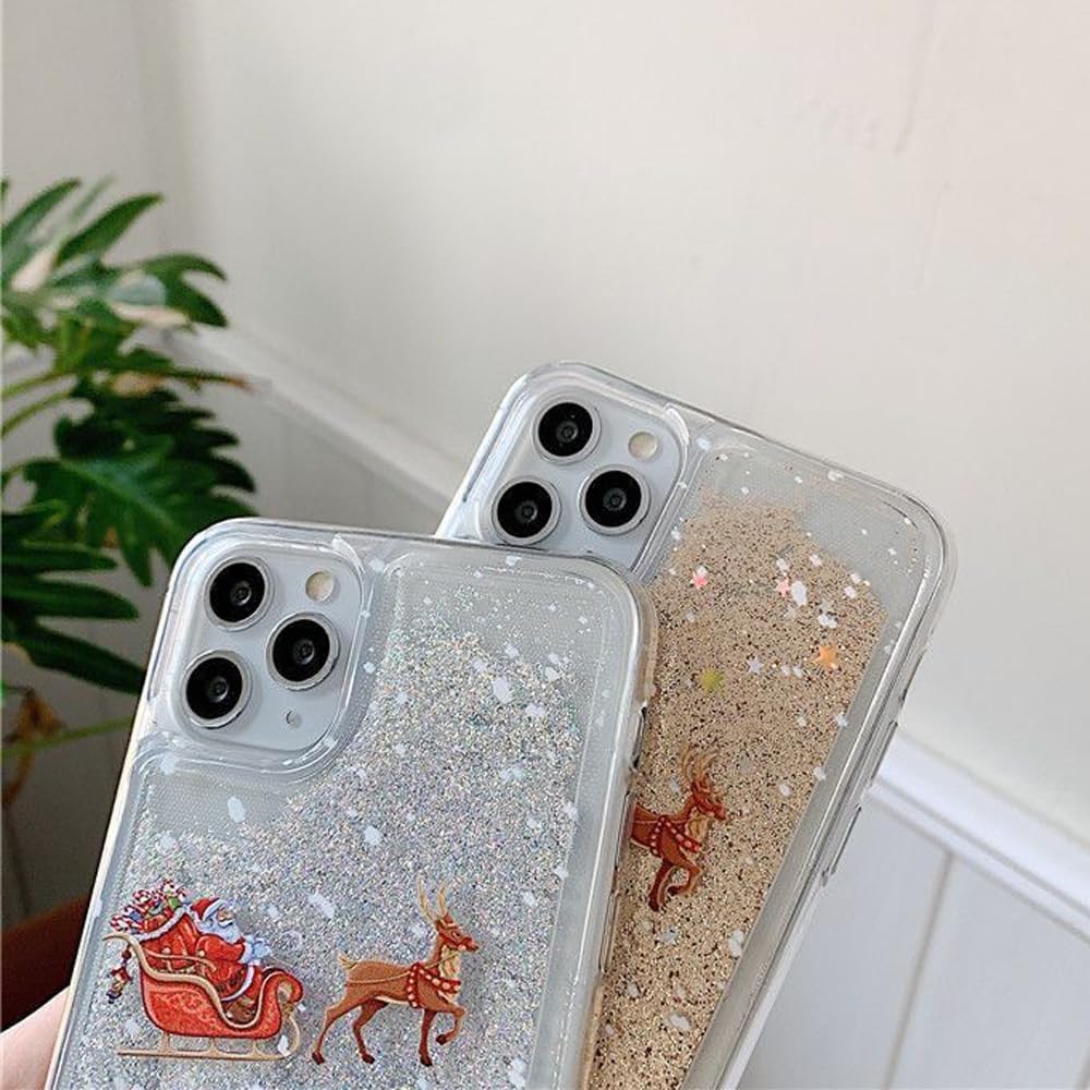 Changjia Glitter Christmas Case for iPhone 13, Cute Christmas Tree Santa Elk Liquid Flowing Floating Moving Bling Sparkle Clear TPU Bumper Shockproof Women Girls Phone Case for iPhone 13 6.1" (Silver)