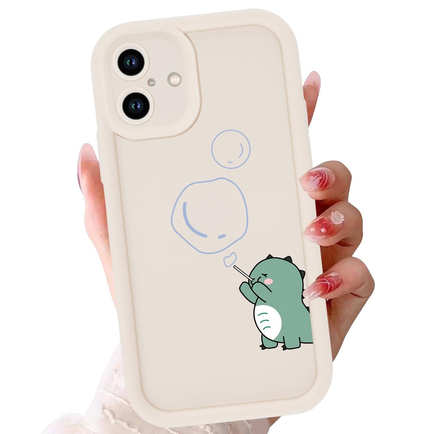 Cute Dinosaur Phone Case for iPhone 15 6.1",Kawaii Cartoon Bubble Cases Funny Design Pattern Cover for Girls Kids Boys,Beige Soft Shockproof Lens Protection Funda for iPhone 15