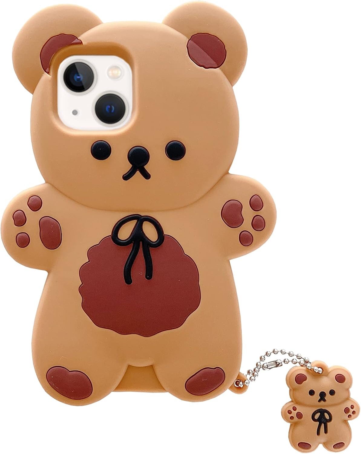 Yatchen Bear Case Compatible with iPhone 16,Kawaii Phone Cases Cute 3D Cartoon Teddy Bear with Keychain Women Girls Soft Silicone Shockproof Cover for iPhone 16