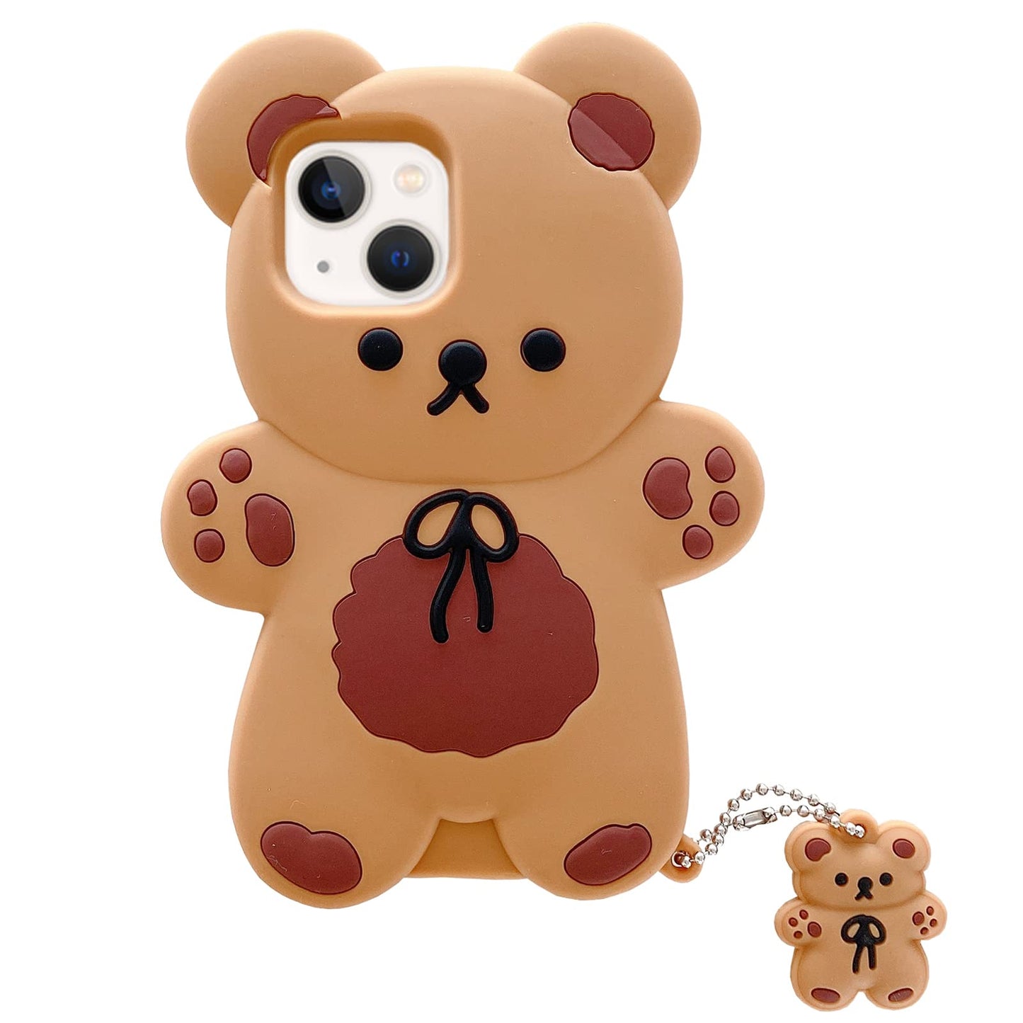 Yatchen Bear Case Compatible with iPhone 16,Kawaii Phone Cases Cute 3D Cartoon Teddy Bear with Keychain Women Girls Soft Silicone Shockproof Cover for iPhone 16