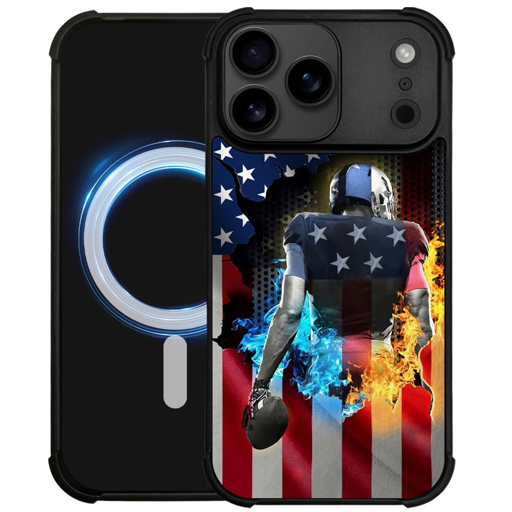DJSOK Case for iPhone 17,Compatible with MagSafe,Anti-Scratch Shockproof Case,Wood American Flag Fish