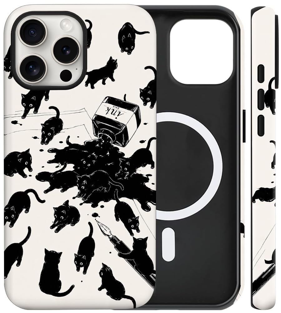 Magnetic for iPhone 13/14 Case Cute Cat Phone Case, Apricot | Shockproof Slim TPU and Hard PC Protective Phone Cover Compatible with MagSafe Designed for Women Girls Gift