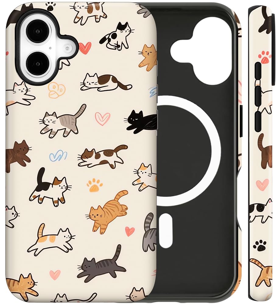 Magnetic for iPhone 13/14 Case Cute Cat Phone Case, Apricot | Shockproof Slim TPU and Hard PC Protective Phone Cover Compatible with MagSafe Designed for Women Girls Gift