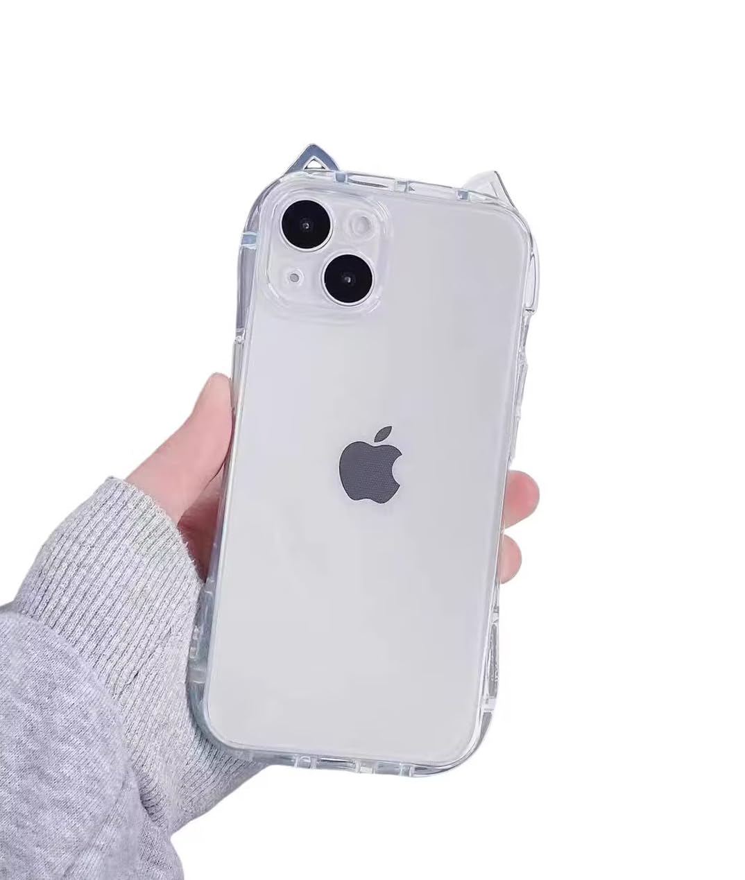 Compatible with 17 Case Cute Kawaii 3D Cat Ears Clear Glitter Shiny Bling Sparkly Soft Silicone Shockproof Protective Phone Case Cover for Girls Women-Transparent