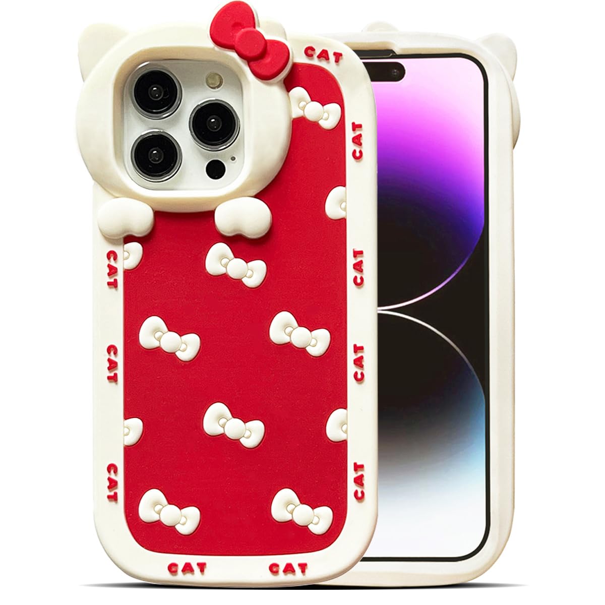 Cute Case for iPhone 17 Pro Max 6.9'', Black Kawaii Funny 3D Bow Cartoon Silicone Cat Phone case, Soft Shockproof Classic Protective Cover for Women Girls, and Kids
