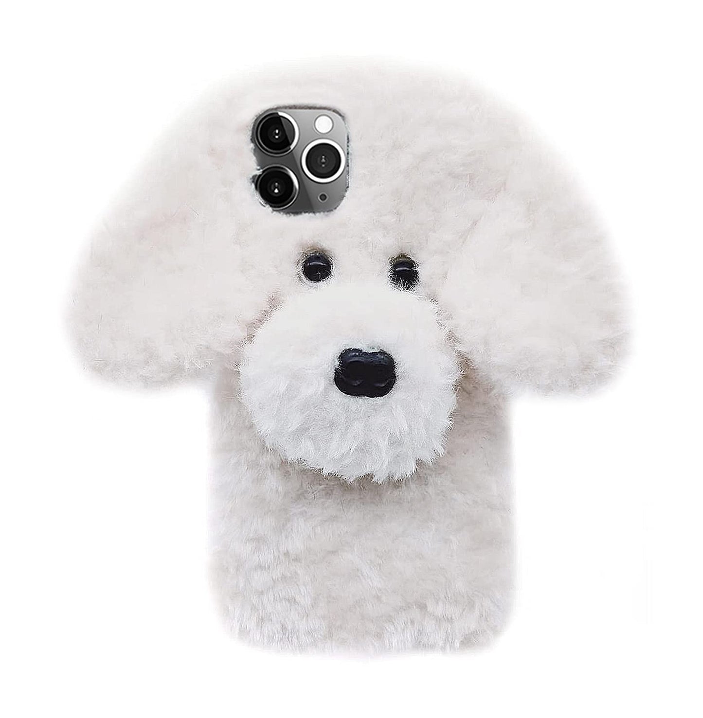 UnnFiko Super Cute Teddy Dog Fluffy Fur Case Compatible with iPhone 11, Fuzzy Furry Warm Plush Soft TPU Winter Case Protective Covers (Teddy Brown, iPhone 11)