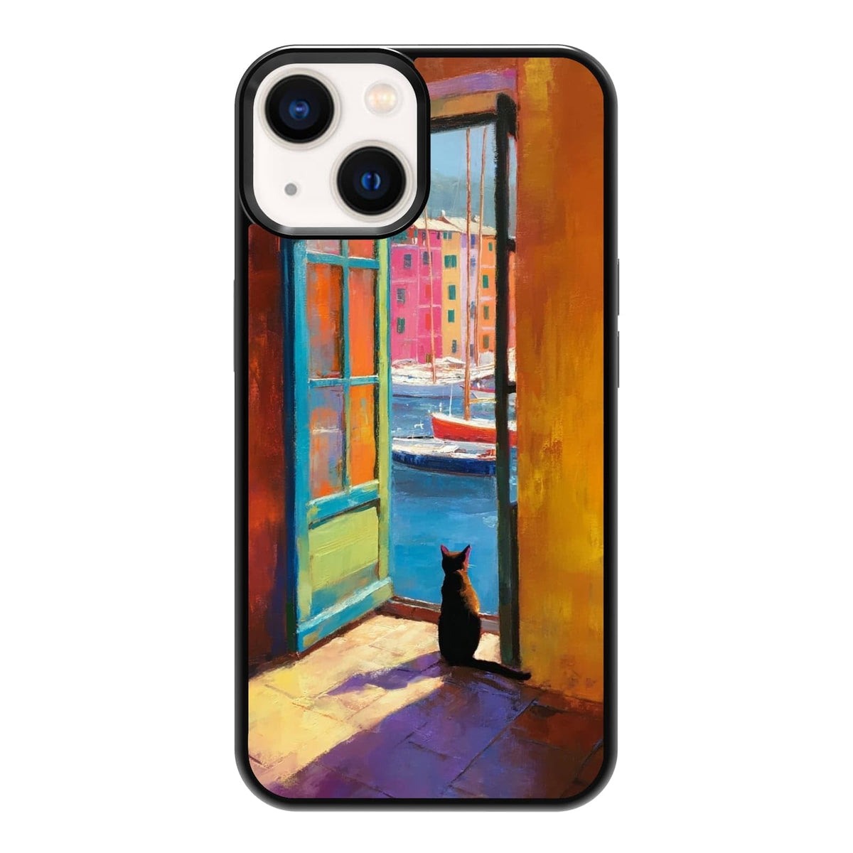 Lush Tropical Monstera Leaves Black Cat Botanical Art Phone Case, Shockproof Protective Cover for iPhone 11 12 13 14 15 16 17 Pro Max Plus Mini XR 7 8 SE