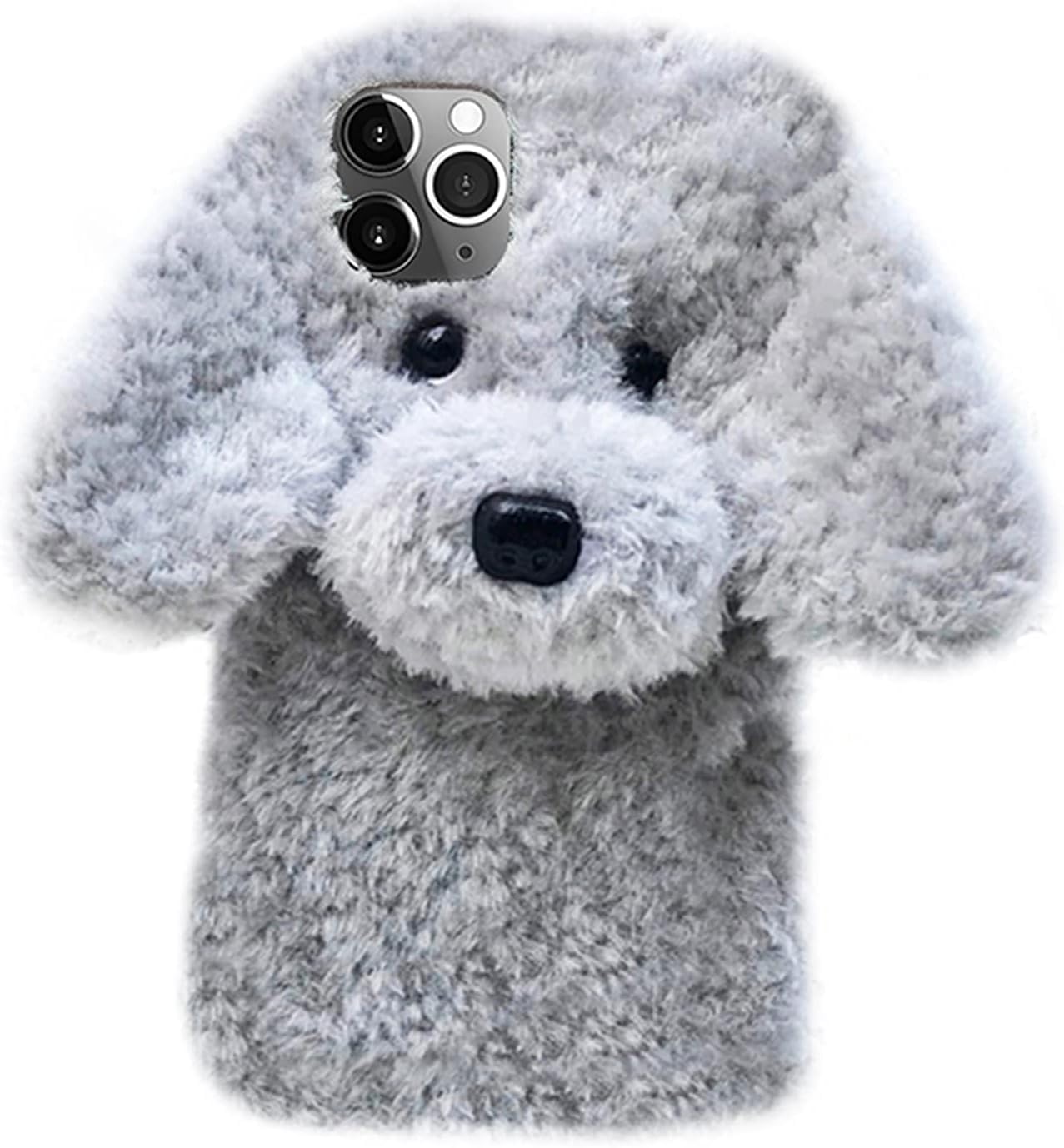 UnnFiko Super Cute Teddy Dog Fluffy Fur Case Compatible with iPhone 11, Fuzzy Furry Warm Plush Soft TPU Winter Case Protective Covers (Teddy Brown, iPhone 11)