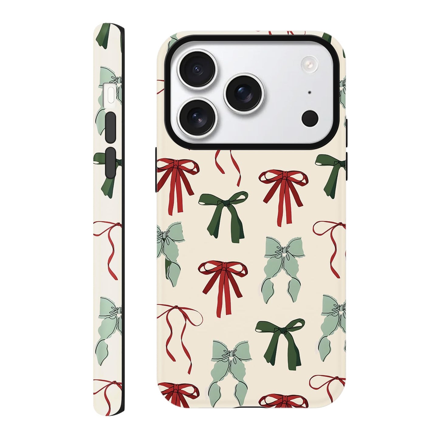 Cute Christmas Bow Phone Case for iPhone 12/12 Pro Case 6.1", Red Green Aesthetic Coquette Preppy Ribbon Bowknot Pattern Design Cover Shockproof Soft TPU Hard PC Protection Girls Women Funda