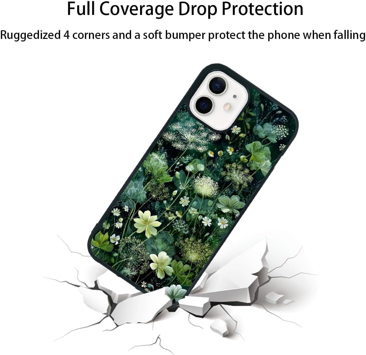 Lush Garden Wildflower Field Green Botanical Nature Aesthetic Phone Case, Shockproof Protective Cover for iPhone 11 12 13 14 15 16 17 Pro Max Plus Mini XR 7 8 SE