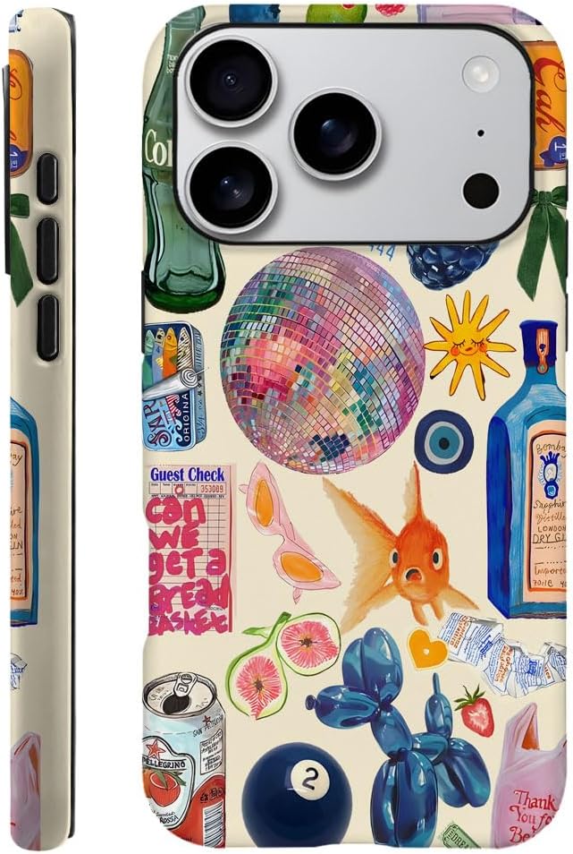 Case Compatible with iPhone 17 Pro,Fall Prevention Hybrid 2-Layer Hard Shell Phone Cover for Girls Boys,Collage European Disco